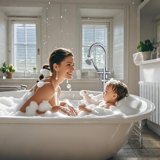Freestanding Tub Faucet, Floor Mount Tub Faucet Polished Chrome High Flow Tub - Image 6