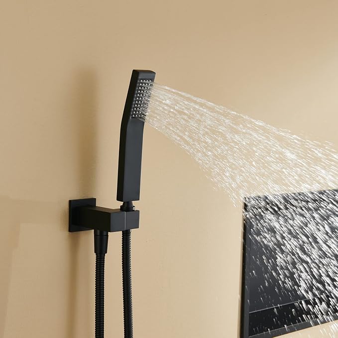 Rain Shower System 12 Inches Shower Combo Set Black Wall Mount Faucet Bathroom - Image 5