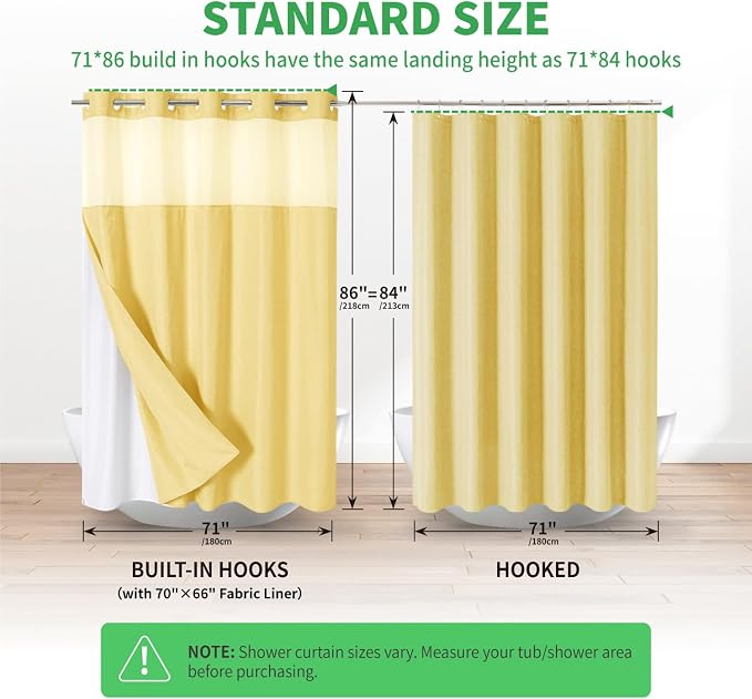 Extra Long No Hooks Needed Linen Textured Shower Curtain - Image 7