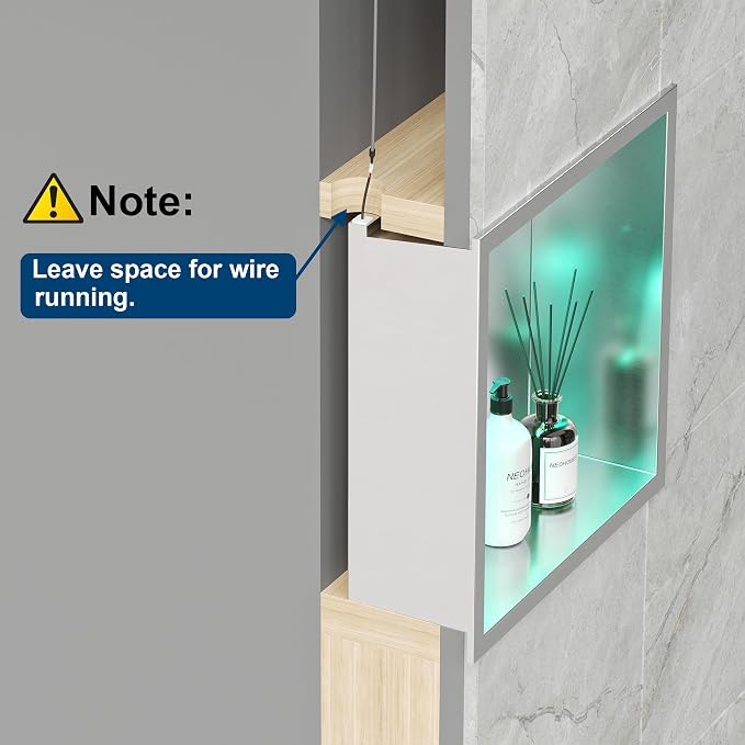 12X12 RGB Shower Niche, Brushed Nickel Stainless Steel LED Wall Niche, No Tile - Image 7