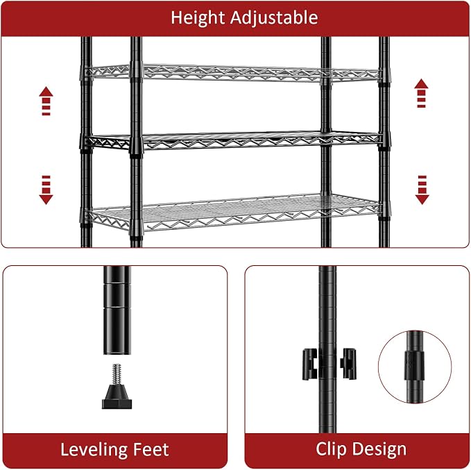 IZEUK 3-Tier Steel Storage Shelves, Heavy Duty Metal Shelf Wire Shelving Rack - Image 4