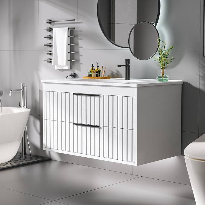 30" Bathroom Vanity with Sink, Floating Vanity Bathroom Sink Cabinet Wall Mount - Image 3