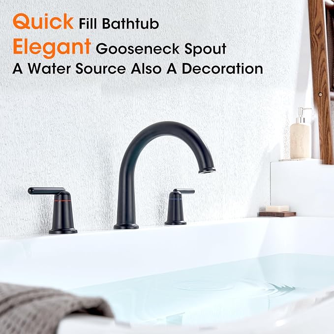 Bathtub Faucet Set 3 Hole, Widespread Deck Mount Tub Faucet - Image 2