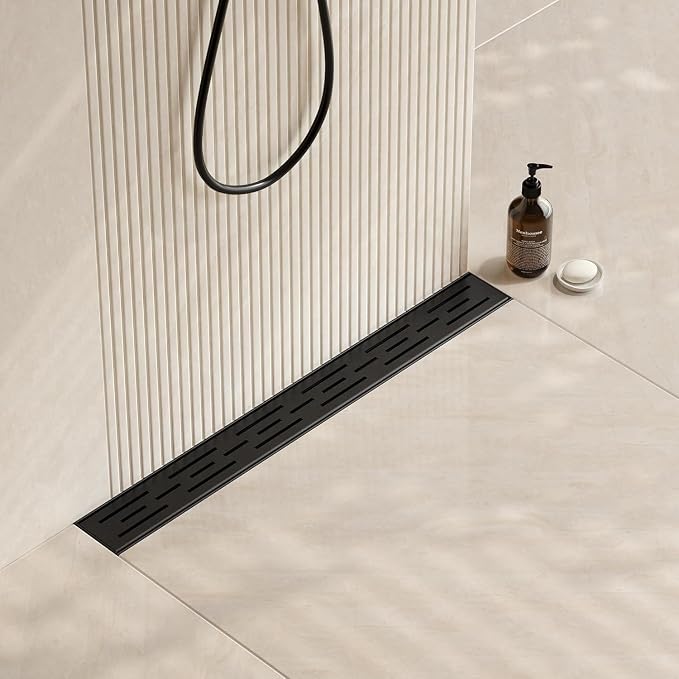 Neodrain 28 in Matte Black Linear Shower Drain, Rectangular Shower Linear Drain by Neodrain