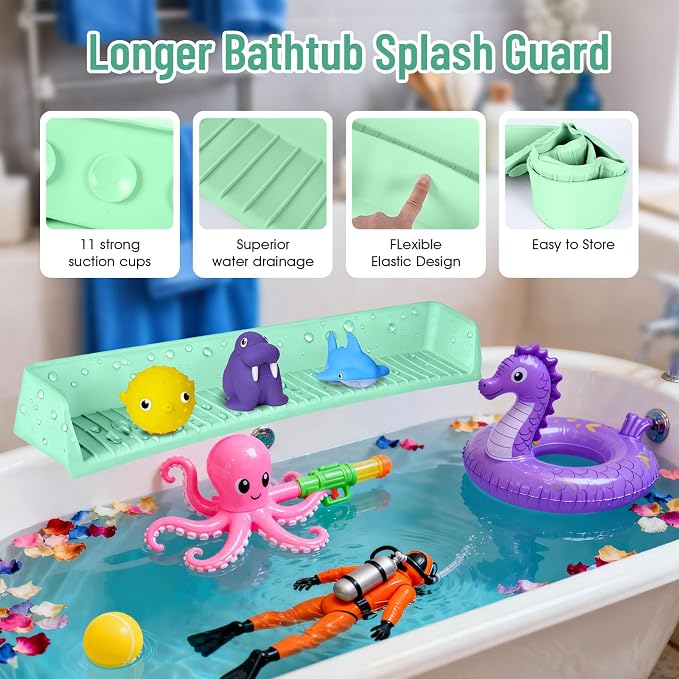 Splash Guard for Bathtub Kids, Longer Silicone Bathtub Splash Guard - Image 4