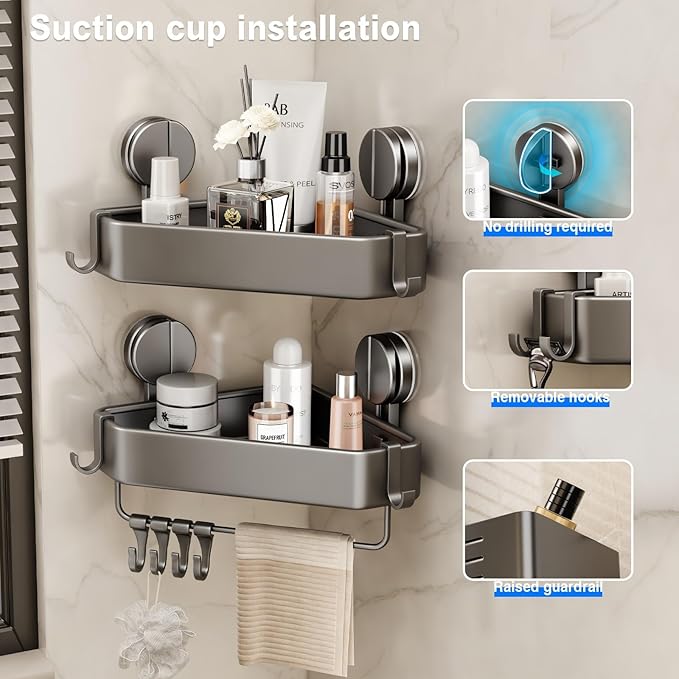 Suction Cup Shower Caddy Corner, 1 Pack Suction Corner Shower Shelves No - Image 3