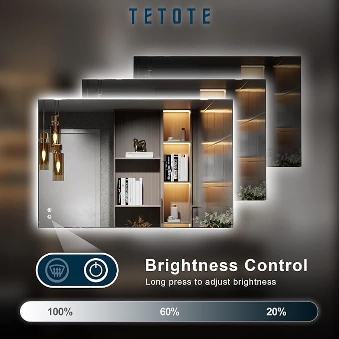 TETOTE 24 x 36 Inch LED Mirror Backlit Bathroom, Anti-Fog Mirror - Image 4