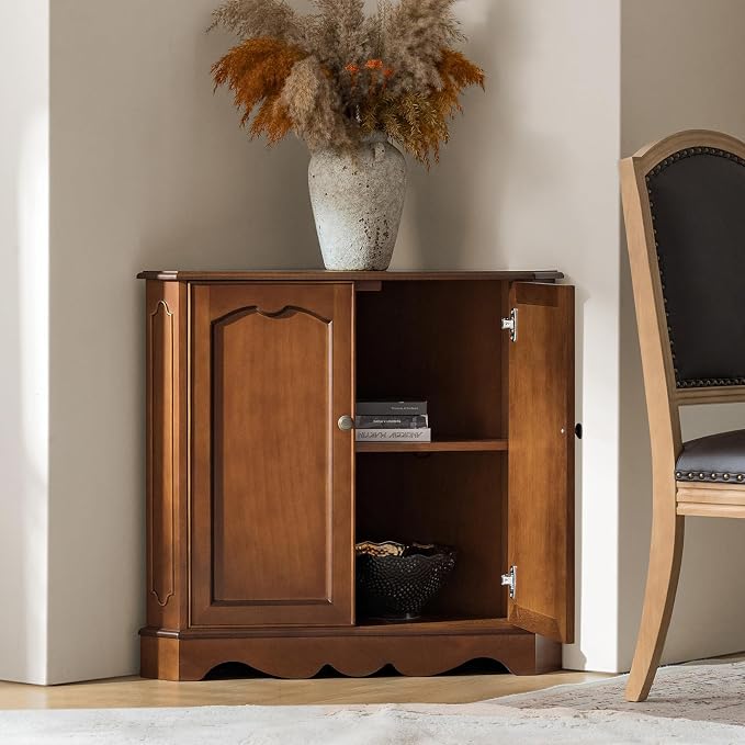 HULALA HOME Traditional Corner Triangle Cabinet, Freestanding Narrow Storage - Image 7