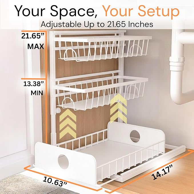 Under Sink Organizer, 2 Pack, 2 Tier Pull Out Sliding Shelf, Adjustable Height - Image 4