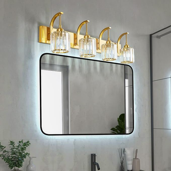 4-Light Crystal Vanity Light, Modern Gold Bathroom Wall Sconce - Image 7