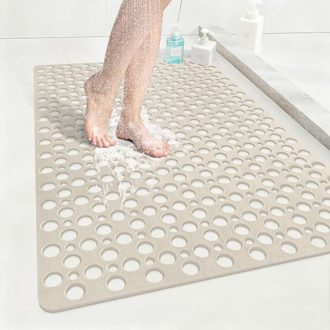 Anti Slip Shower Mat with Suction Cups, 23.6x35.4 Inch Quick Drain TPE Non Slip by EIVINJE
