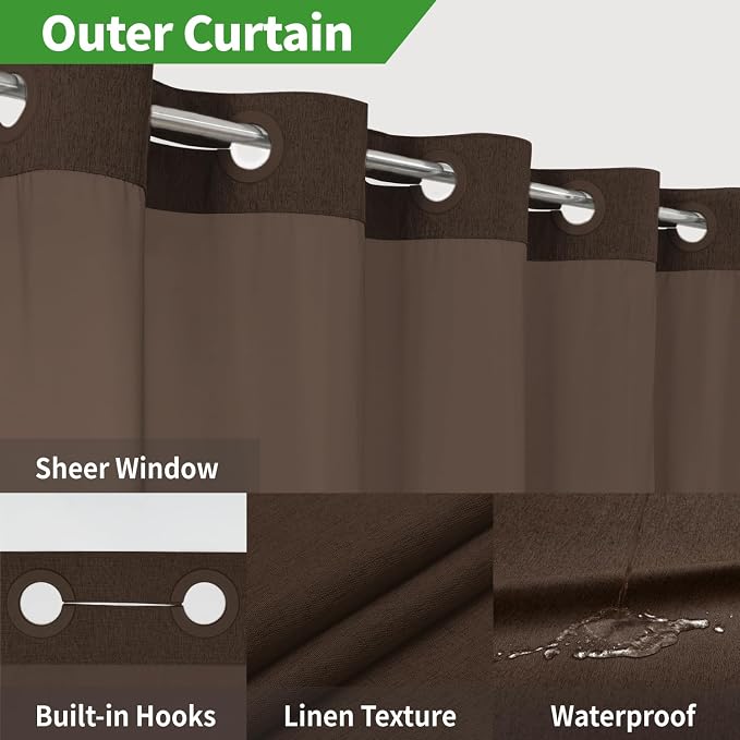 Extra Long No Hooks Needed Linen Textured Shower Curtain - Image 3