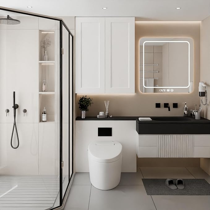 33 Inch Laundry Room Cabinets Wall Mounted, Solid Wood Over The Toilet Storage - Image 7