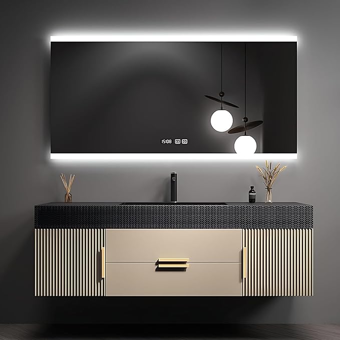 60" Bathroom Vanity with Single Sink, Floating Bathroom Vanities with LED Smart by LUTHXAY