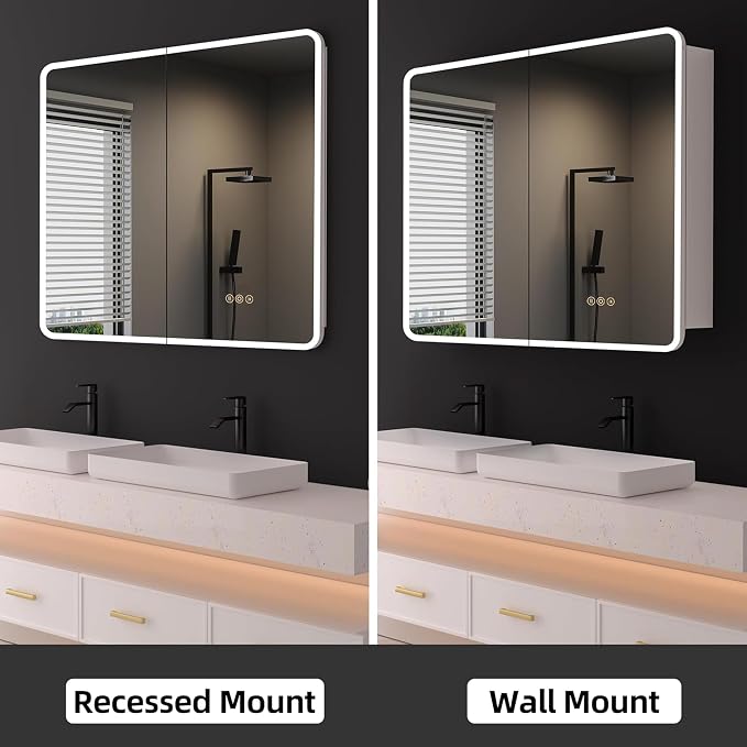 Medicine Cabinet with LED Lights and Mirror, 48 x 32 Inch Surface or Recessed - Image 8