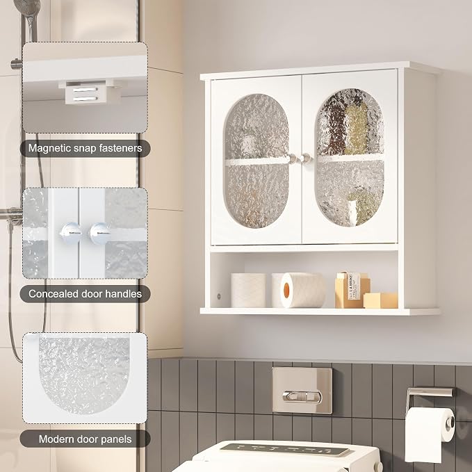 Medicine Cabinet for Bathroom, 2 Acrylic Doors White Oval Bathroom Wall Cabinet - Image 5