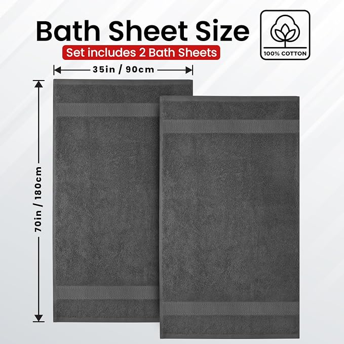 Infinitee Xclusives– Luxury Bath Sheets Towels – 2 Pack 600 GSM– 100% Ring Spun - Image 3