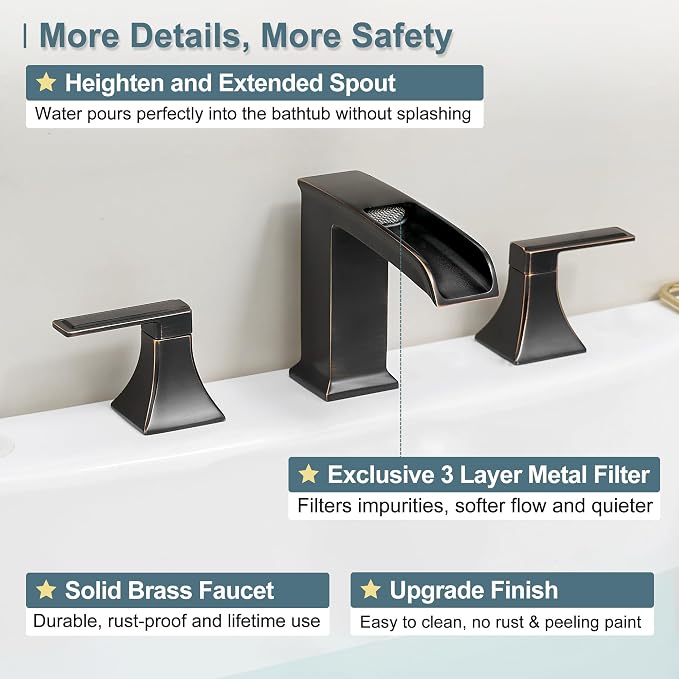 Waterfall Roman Tub Faucet, Solid Brass Oil Rubbed Bronze Bathtub Faucet - Image 3