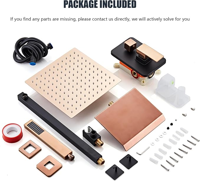 Shower Faucet Set with Tub Spout, Matte Black and Rose Gold Rainfall Shower - Image 8