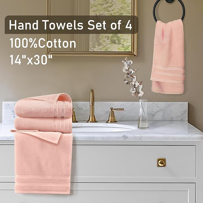 VOOVA & MOVAS Pink Hand Towels Set of 4, Guest Hand Towel Sets - Image 4