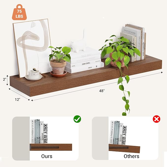 Heimlove 12 Inch Deep Floating Shelves, 48 x 12 inches Long Wall Shelf - Image 3