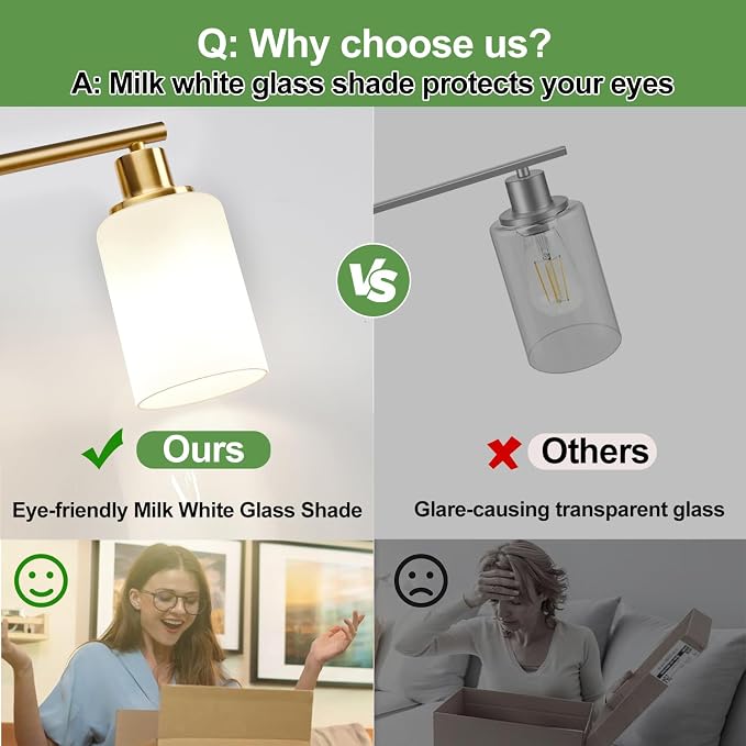 3-Light Bathroom Light Fixtures, Brushed Gold Vanity Light, Farmhouse Wall - Image 6