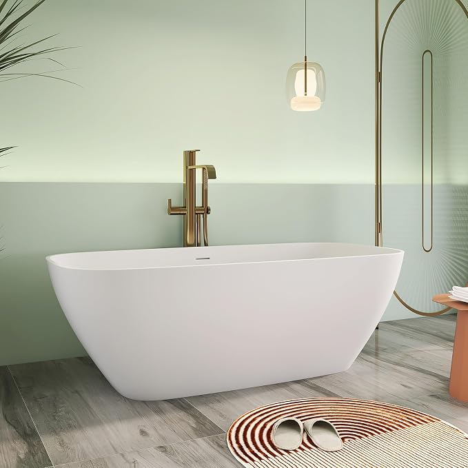 67" Premium Solid Surface Freestanding Bathtub, Upgraded Modern Design Stand - Image 9