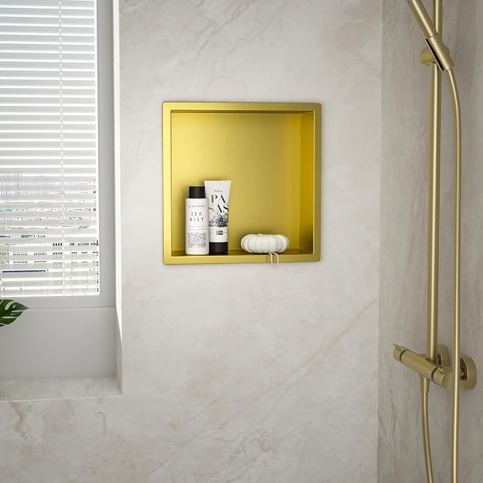 Stainless Steel Shower Niche 12" X 12" Gold No Tile Needed Niche Shower - Image 2