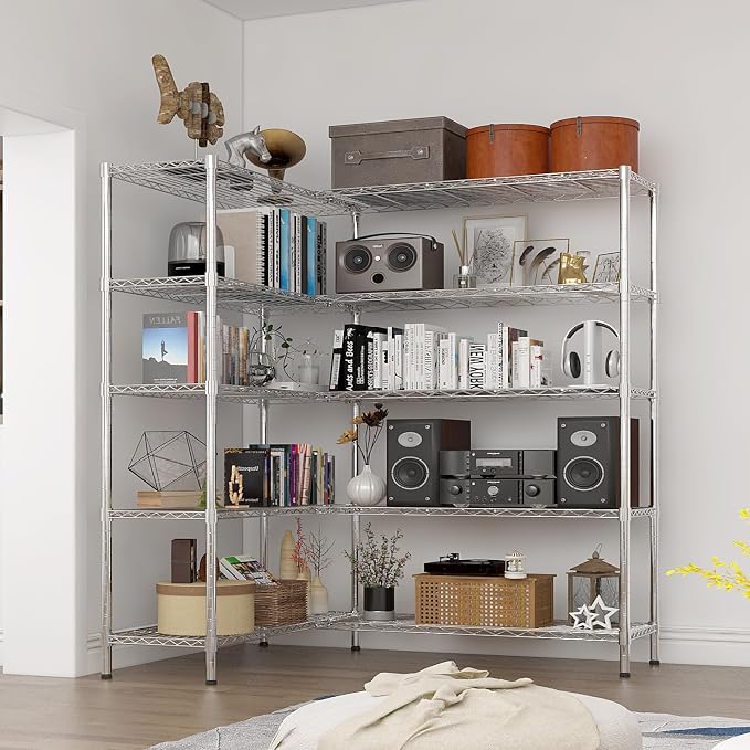 5 Tier Storage Racks Shelving, Heavy Steel Pantry Shelves, Adjustable Wire - Image 6