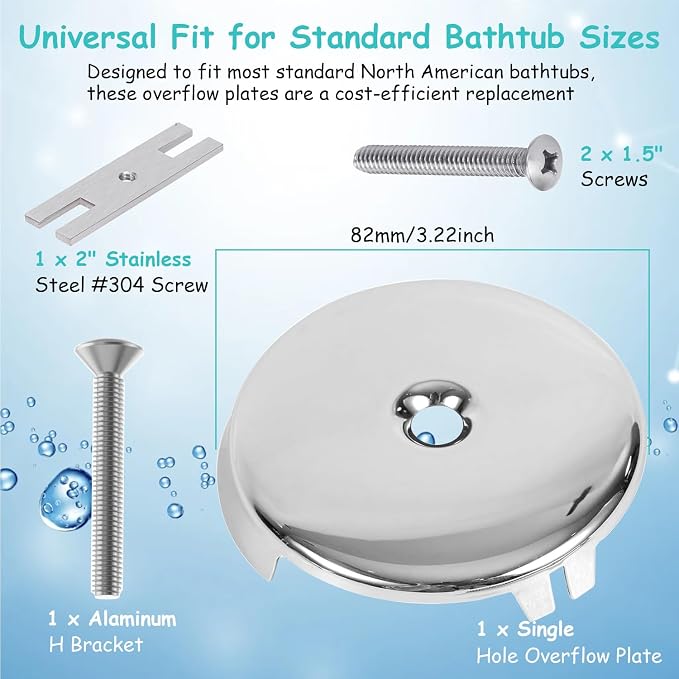 Single Hole Bathtub Drain Cover 1/8", Universal Bathtub Overflow Drain Cover - Image 2