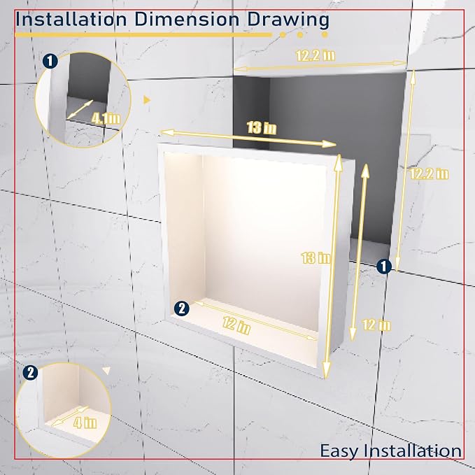 Shower Niche 12"x12" ，Lighted Niche - Image 8