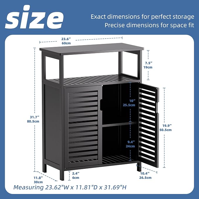 HITNET Black Bathroom Storage Cabinet, Freestanding Bamboo Floor Cabinet 4 Tier - Image 3
