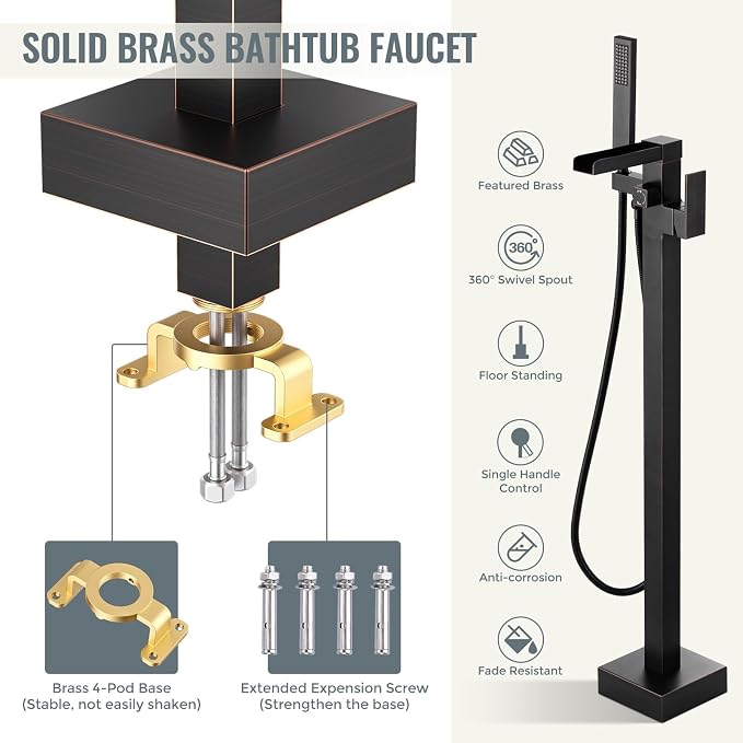 Freestanding Tub Faucet Oil Rubbed Bronze: ALEASHA High Flow Max 6.74 GPM Free - Image 7