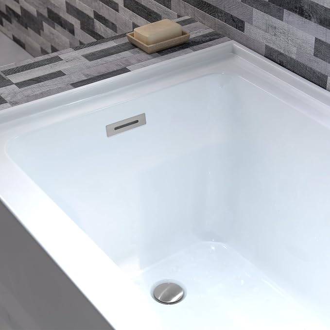 WOODBRIDGE 60" Acrylic Rectangular Alcove Soaking Bathtub in White - Image 8