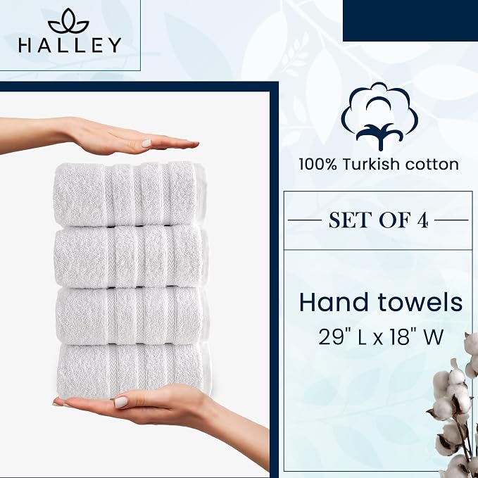 HALLEY Turkish 4 Pack Premium Hand Towels 650 GSM Highly Absorbent Super Soft - Image 2