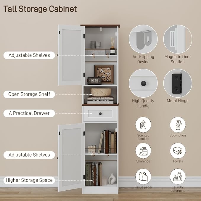 67" H Tall Bathroom Cabinet, Narrow Storage Cabinet - Image 6