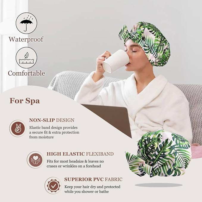 Shower Cap Luxury Shower Caps for Women Reusable Waterproof Hair Cap for Shower - Image 4