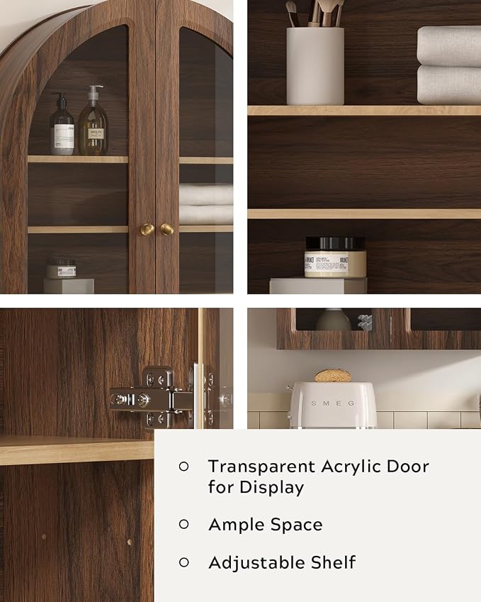Large Arched Bathroom Wall Cabinet Wooden Medicine Cabinet - Image 5