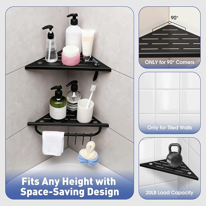 Corner Shower Shelf, 304 Stainless Steel Recessed Bathroom Shelves, No Drilling - Image 7