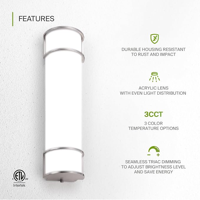 ASD LED 24" Vanity Flush Mount Light Fixture, Linear Bathroom Lighting Bar | - Image 3