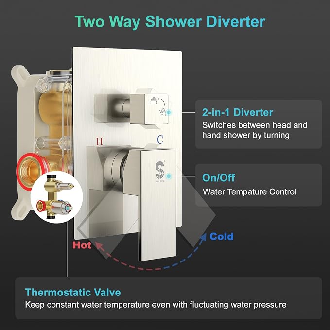 SR SUN RISE Shower System with 10" Rain Showerhead, Square Handheld Showerwith - Image 4