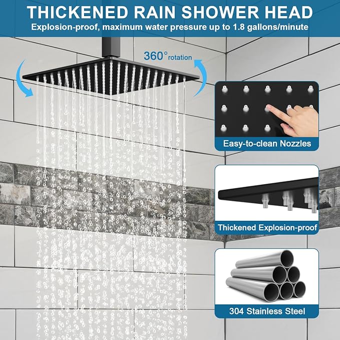 Shower Faucet Set Matte Black Shower System, Ceiling Mount 10 Inch Shower Head - Image 3