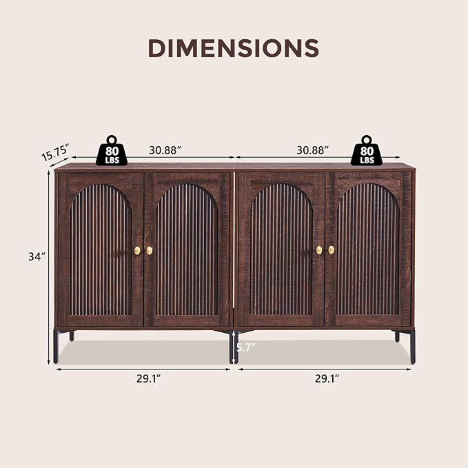 Bathroom Cabinet with Storage, 123.5" W Fluted Arched Free Standing Floor - Image 2