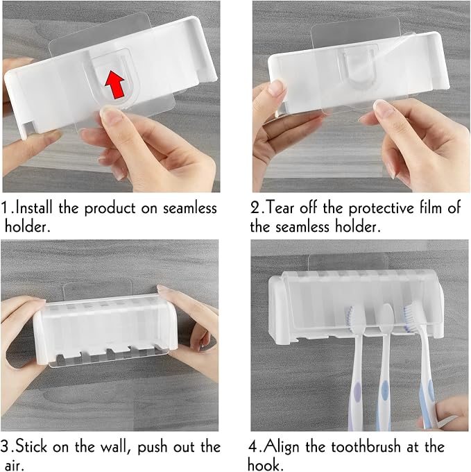 2 Pack 5 Slots Wall Mount Toothbrush Holder - Image 4