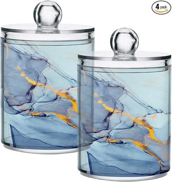 MNSRUU 4 Pack Qtip Holder Organizer Dispenser Teal Blue Marble Bathroom by MNSRUU