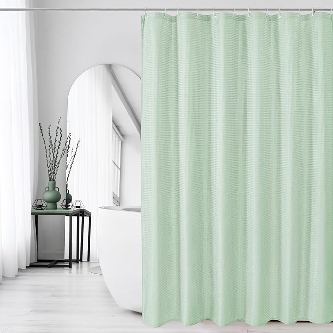 Gibelle Long Shower Curtain 72 x 78, Tall Waffle Weave Textured Fabric Shower - Image 6