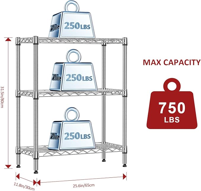 IZEUK 3 Tier Heavy Duty Steel Storage Shelves, Metal Shelf Wire Shelving Rack - Image 3