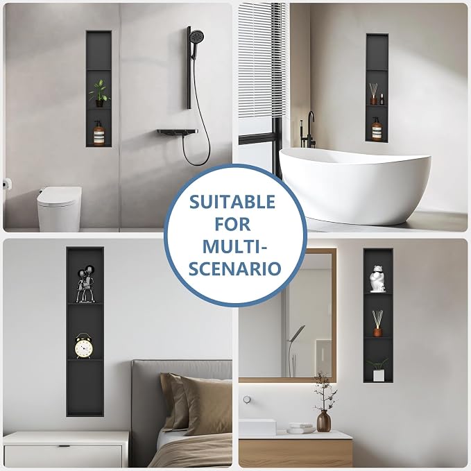 Homevacious 8" X 36" Stainless Steel Shower Niche No Tile Needed Matte Black 3 - Image 7