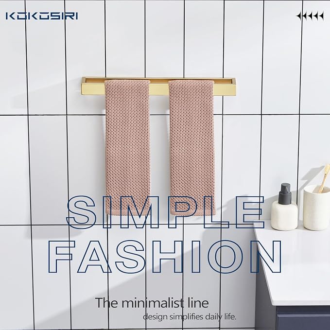 KOKOSIRI Towel Bars Brushed Gold Bath Towel Holders 16-Inch Kitchen Towel Rack - Image 4