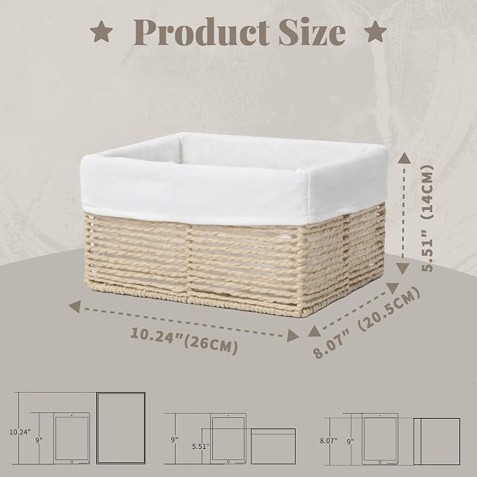 GYASVWU Hand-Woven Paper Rope Storage Baskets, Rectangular Wicker Baskets - Image 3